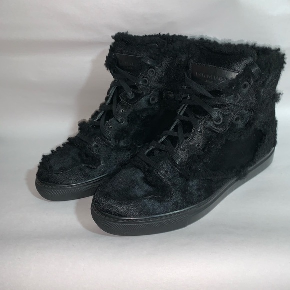 BALENCIAGA size 36 black ponyhide/shearling SNEAKS - Picture 12 of 16